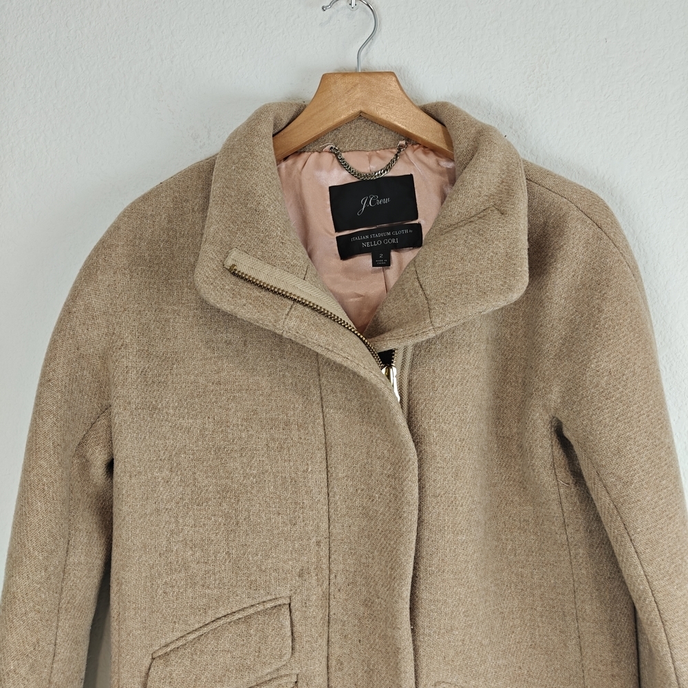 J.Crew Cocoon Coat Italian Stadium-Cloth Wool SANDSTONE - BEIGE Sz 2 (Stains) - Picture 10 of 16